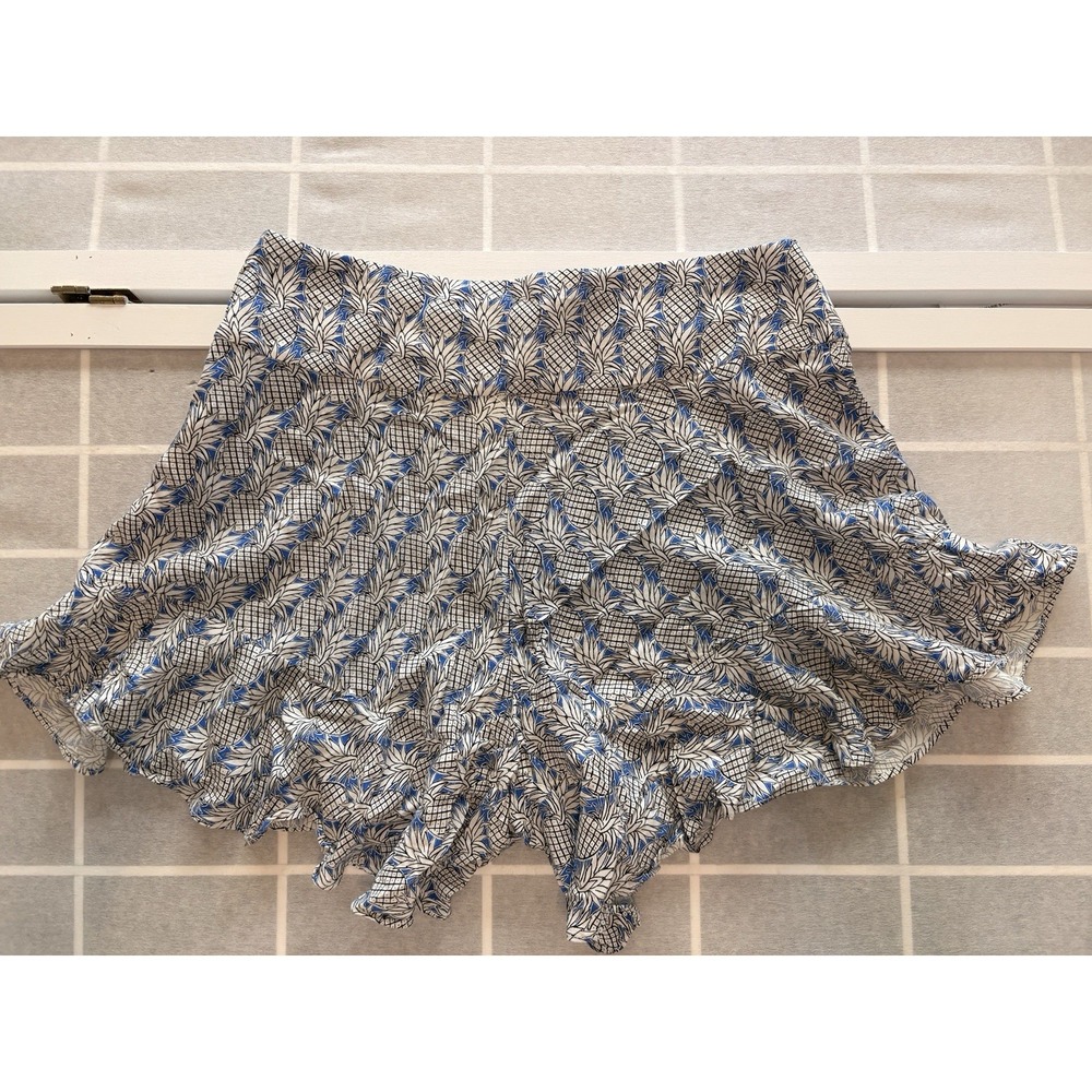 Anthropologie Maeve Blue White Pineapple‎ Print Ruffled Flutter Shorts Size 2